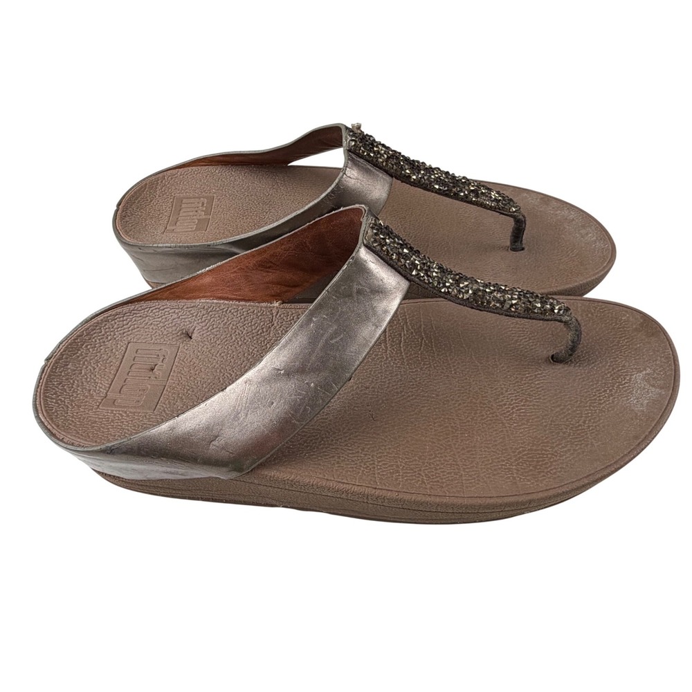 FitFlop Flare Pewter Pebble Crystal Thong Sandals Womens 7 Wedge